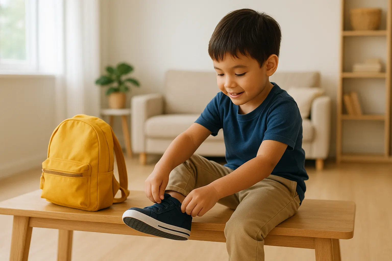 Boy concentrating and fostering independence